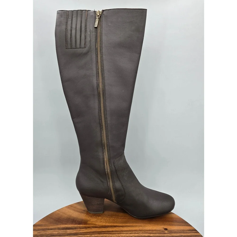J Jill Boots Womens 7.5M Chocolate Brown Leather Knee High Tall Riding Cone Heel